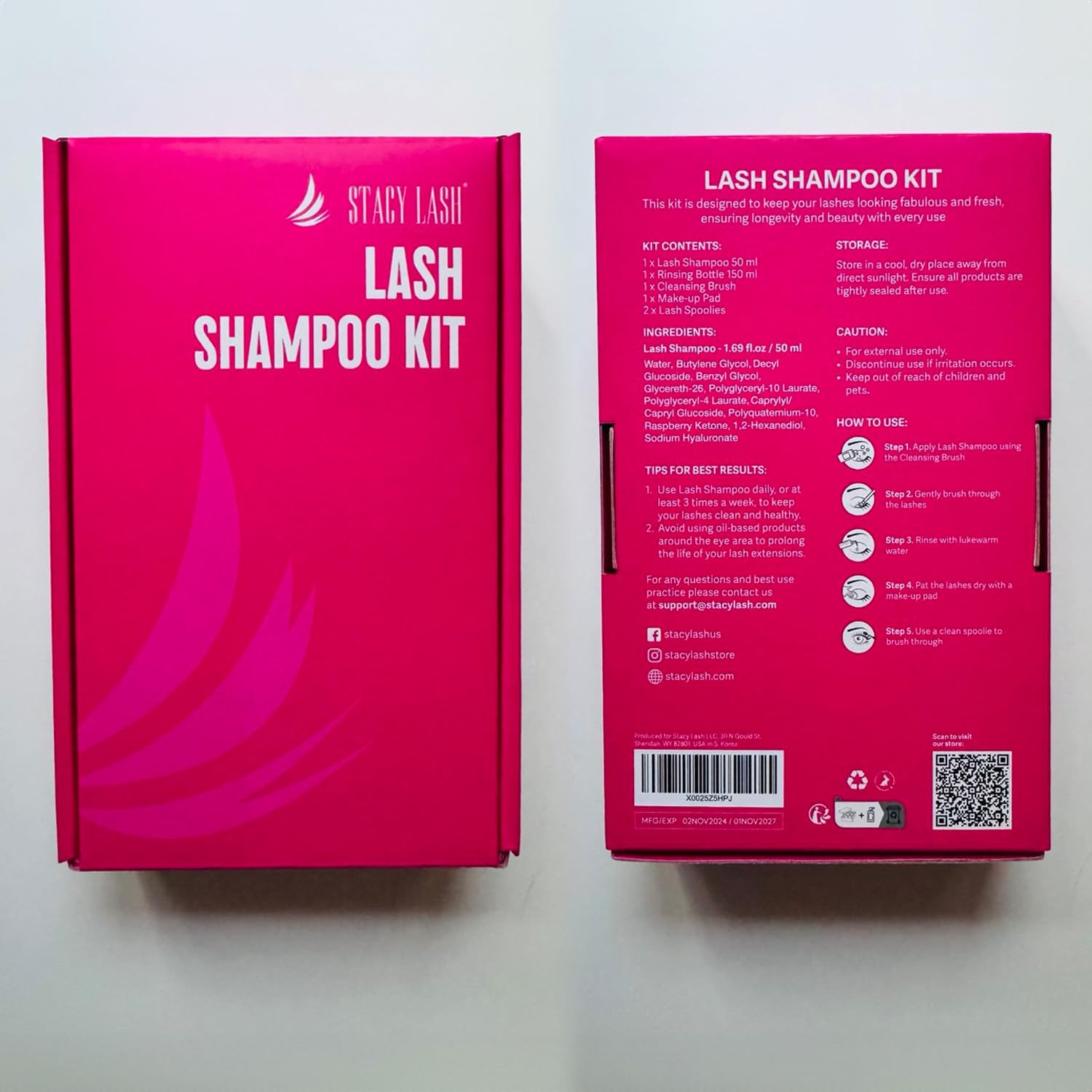 Stacy Lash Foaming Lash Shampoo Kit - 50ml Cleanser with Spoolies, Rinse Bottle & Brush for Extensions
