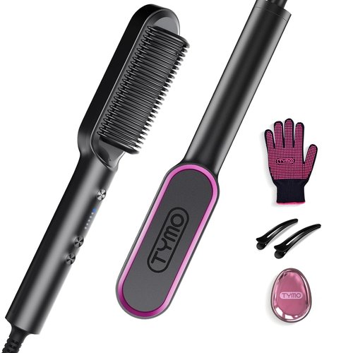 TYMO Ring Hair Straightener Brush - Fast Heating Comb with 5 Temperature Settings | Black