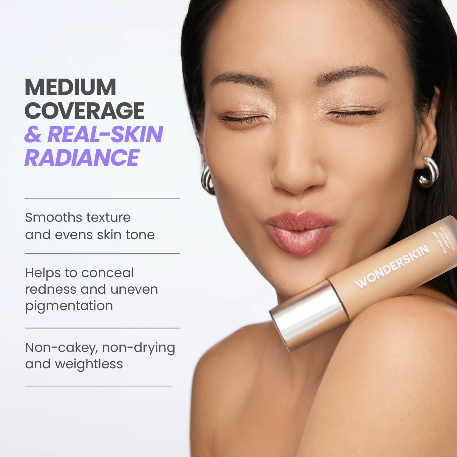 Wonderskin Hyper Bond All-Day Stay Serum Foundation - Waterproof & Transfer-Proof | 24HR Longwear with Niacinamide & Hyaluronic Acid - Lightweight Natural Finish (Afterglow)