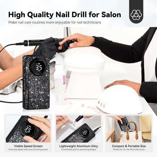 SAVILAND Professional Electric Nail Drill for Acrylic Nails : 35000RPM 2025 Portable Nail File Faster Removal Acrylic Nails & Large Battery Capacity for Nail Art, Pedicure Manicure Home Nail Salon