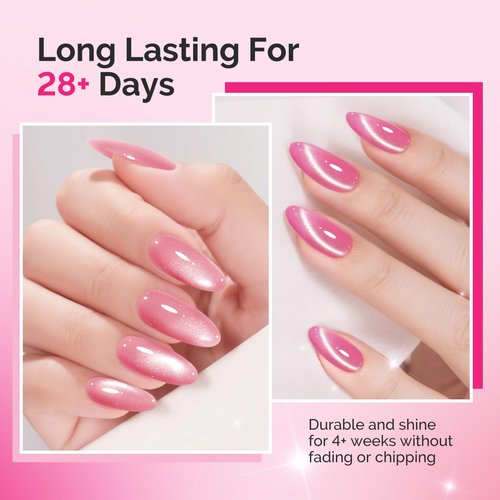 MelodySusie Pink Gem Cat Eye Gel Set Cat Eye Gel Nail Polish Set 6 Pcs, 0.26 Fl Oz Glitter Holographic Magnetic Nail Polish with Magnet, UV Nail Polish for Nail Art Manicure Salon DIY at Home