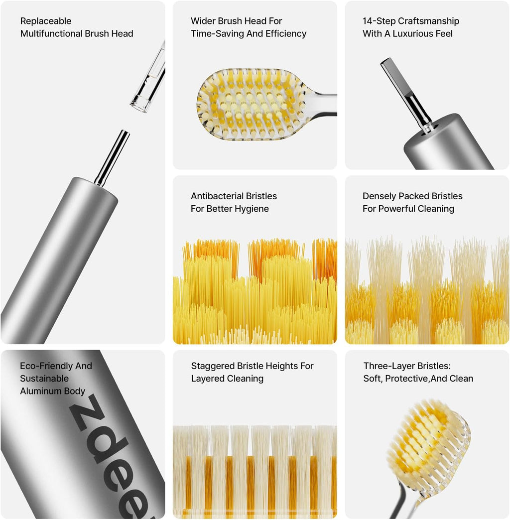 ZDEER Ultra Soft Bristle Toothbrush - Gentle Care for Sensitive Gums | Aluminum Alloy Handle, 11 Replaceable Heads