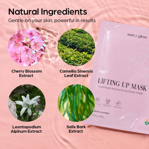 Sun & Glow Vegan Lifting Up Mask - Herbal Ingredients for Soothing & Moisturizing Sensitive Skin | 5 Packs (0.88oz Each)