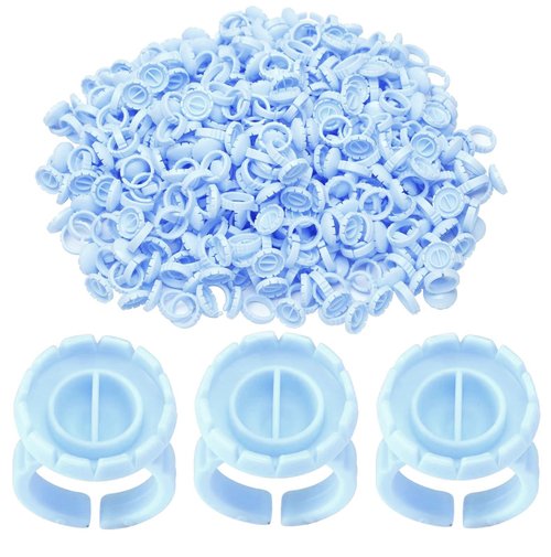 Miuffue Glue Rings for Eyelash Extensions, 300 Pcs Smart Holder Easy Fanning Cups for Volume Lashes, Blue