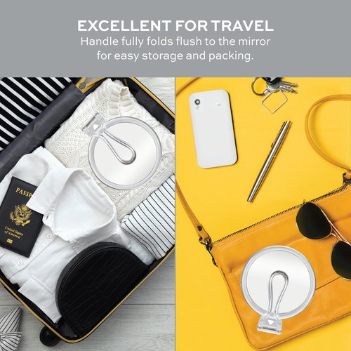 ForPro Professional Collection Expert 30X Magnifying Handheld Mirror, Double-Sided Hand Mirror with Folding Adjustable Handle for Makeup, Travel, Clear