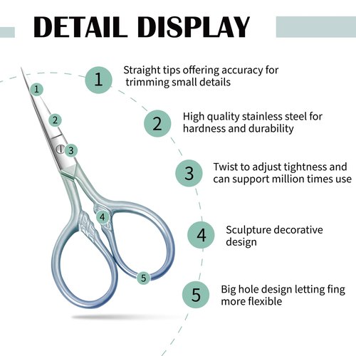 2 Pcs Eyebrow Scissors for Women, Professional Grooming Mini Scissors with Stainless Steel Straight Tip, 3.5 Inch Pink Small Scissors, Beauty Kit for Personal Care with PU Case, Gradient Blue
