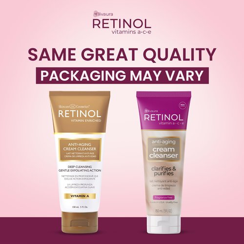 LIVAURA Retinol Cream Cleanser Anti-Aging – 5oz – Daily Deep Cleansing Facial Wash Improves Skin Texture, And Exfoliates for Softer Face – Renewing Vitamin A Minimizes Wrinkles and Fine Lines
