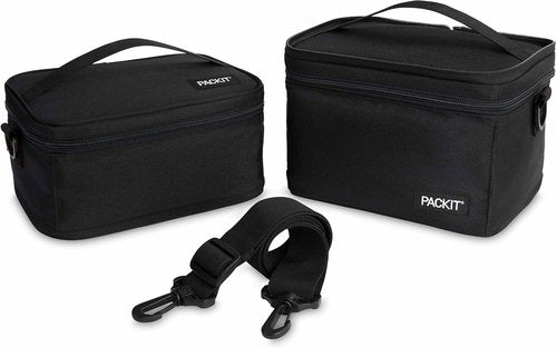PackIt MOD 3-IN-1 Insulated Lunch Box - Black | EcoFreeze Technology & Removable Strap for Fresh Meals
