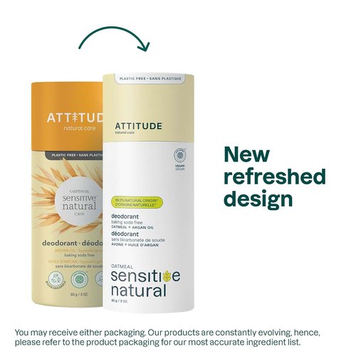 ATTITUDE Baking Soda Free Deodorant - Sensitive Skin Formula with Oatmeal & Argan Oil | 3 Ounces