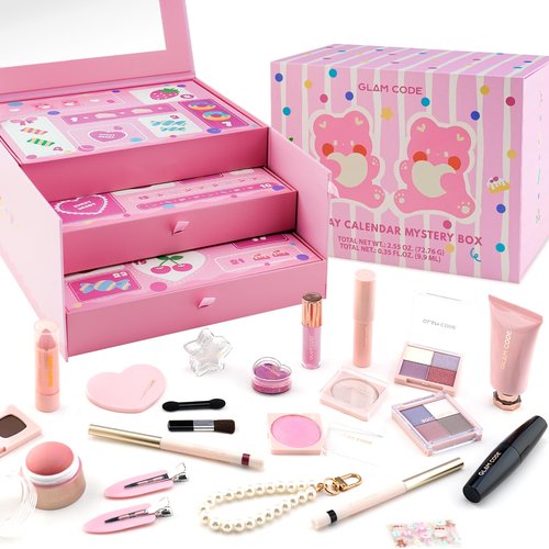 Glam Code Makeup Kit for Girl, Birthday Advent Calendar, Girls Makeup Gift Set for Teens, 24Pcs Makeup Mystery Box for Teenager Girls #Pink