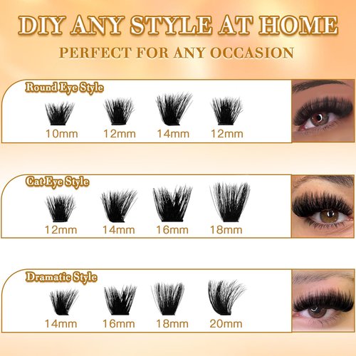 Lash Clusters 10-20mm Thick 200D Cluster Eyelash Extensions 224 Pcs D Curly Volume Eyelash Clusters 3D Mega Long Lash Clusters False Eyelashes DIY at Home, by Anforlin