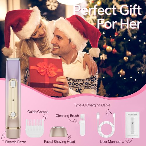RUIM Bikini Trimmer for Women, 2-in-1 Electric Razor & Pubic Hair Remover - Painless for Sensitive Skin, IPX6 Waterproof, Cordless & USB Rechargeable for Travel, Gift for Her (Purple)