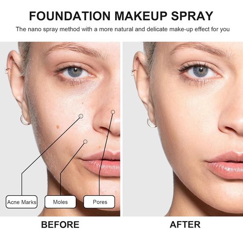Skiennix Airbrush Foundation Makeup Spray - Long Lasting, Waterproof Full Coverage, Natural Matte Finish, 2.36oz | Includes Brush & Sponge