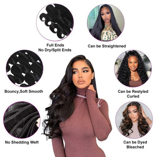 16A Raw Body Wave Bundles Human Hair 100% Human Hair Bundles,Triple Lifespan Virgin Remy Hair Extensions,Keep Texture Silky Soft After Multiple Washes (Body Wave 1 Bundle, 16 Inch)