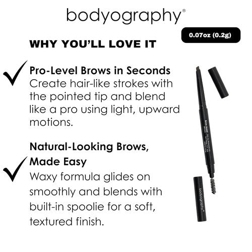 Bodyography Brow Assist - Triangular Tip Eyebrow Pencil in Brown | Defines, Fills & Shapes Brows | Vegan Formula with Castor & Coconut Oil