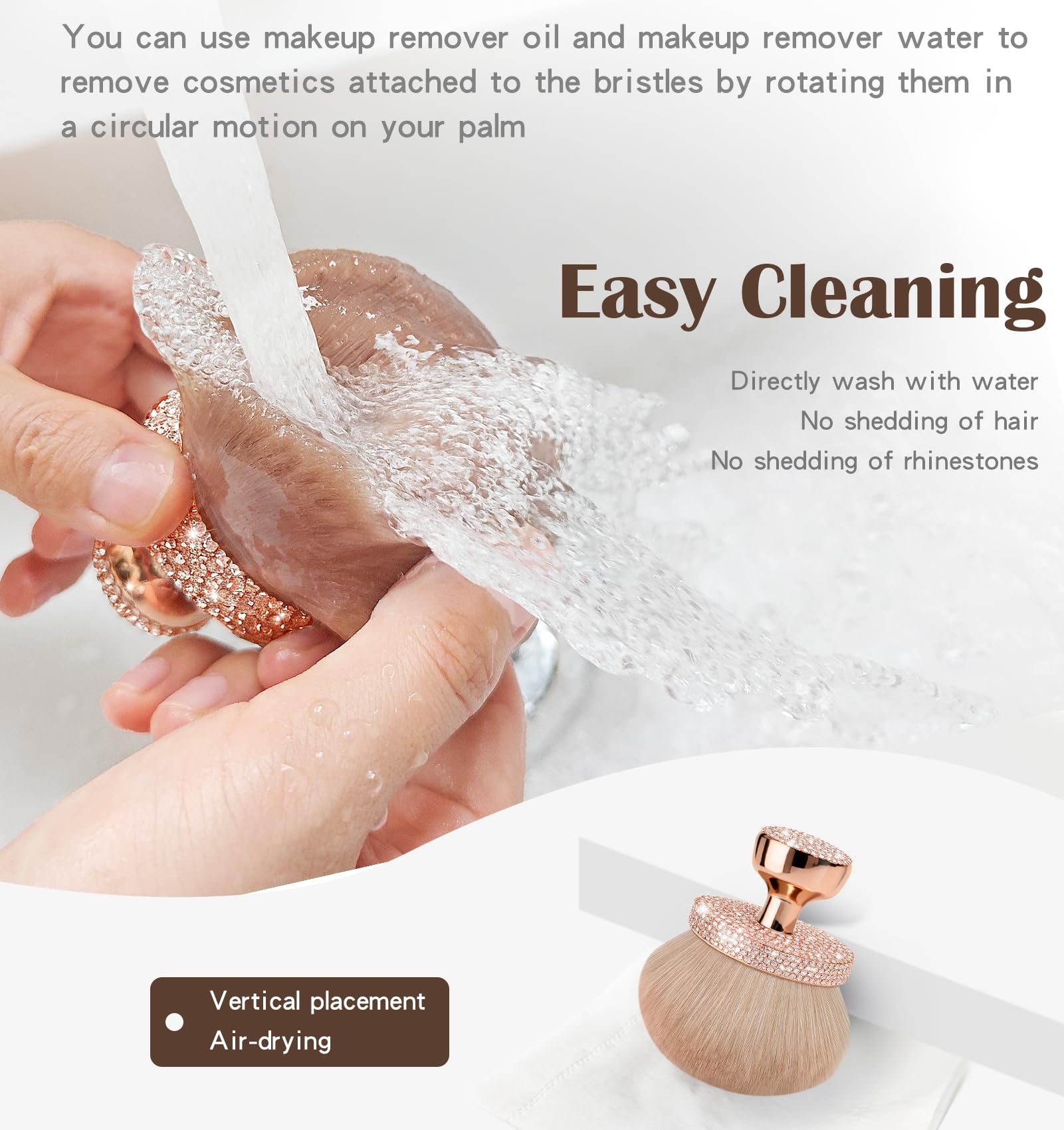 Yivaiks Self Tanner Brush Bling Tanning Brush Rhinestones 74mm Wide-Headed Large Body Makeup Brushes for Flawless Leg Makeup （Round Gold Rhinestone）