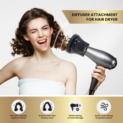 Herbishh Hair Dryer Diffuser - Universal Fit for Curly & Wavy Hair | Reduces Frizz & Adds Volume, Adjustable 3.5-8 cm (Black)