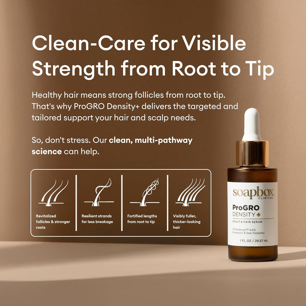 Soapbox ProGRO Density+ Scalp & Hair Growth Serum - Clinically-Tested Formula with Redensyl & Caffeine | 1 oz Supply