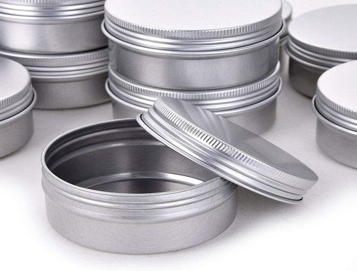 Silver 2 Ounce Aluminum Tin Jar Refillable Containers 60ml Aluminum Screw Lid Round Tin Container Bottle for Cosmetic,Lip Balm, Cream, 30 Pcs