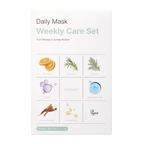 mixsoon Daily Mask Weekly Care Set - Collagen, Hyaluronic Acid and Cica, Gentle Skincare Routine for Radiant Skin 20ml / 0.67 fl.oz. (7ea) Korean Glass Skin Care