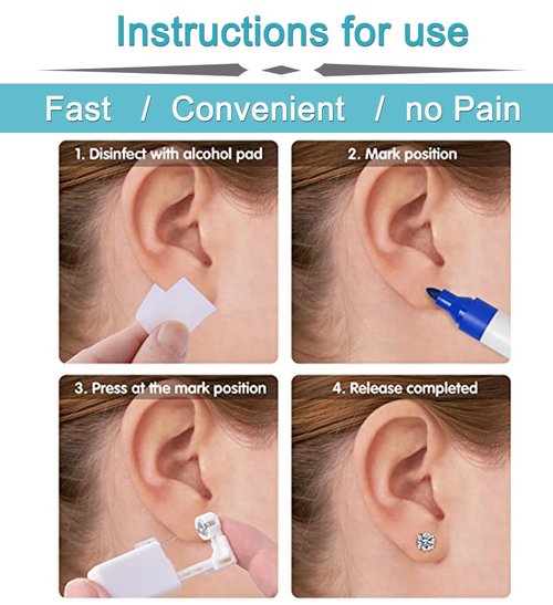 QWALIT 3 Pairs Ear Piercing Kit Gold Ear Piercing Gun Kit Disposable Self Piercing Earrings at Home Earring Gun Piercing kits with Earring Studs Small Ball