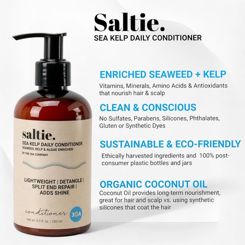 Saltie Daily Hair Detangle Conditioner - Nourishing Formula with Seaweed, Kelp & Algae | Lightweight & Shine-Enhancing (8.5 fl. oz / 250ml)