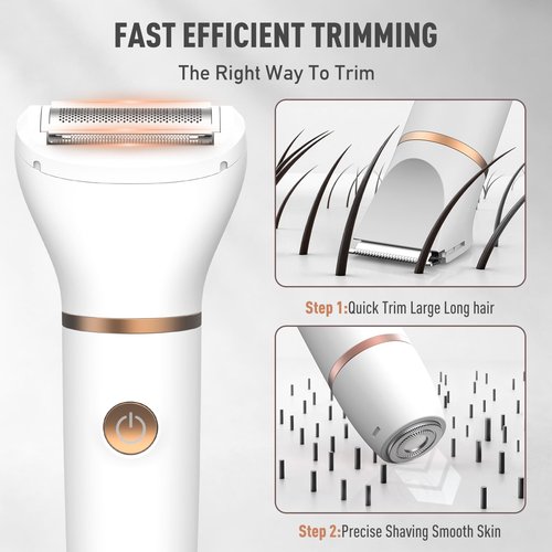 Crolanli Bikini Trimmer for Women, 3-in-1 Electric Razors for Women, IPX7 Waterproof Rechargeable Cordless Pubic Hair Shaver, with LED Display, for Ladies Bikini Pubic, Face, Underarms, Legs(White)