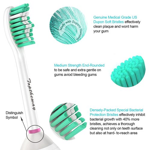 Toptheway Replacement Brush Heads Compatible with Sonicare E-Series Essence Xtreme Elite Advance and CleanCare Screw-On Toothbrush Handles 7022/66, 3 Pack