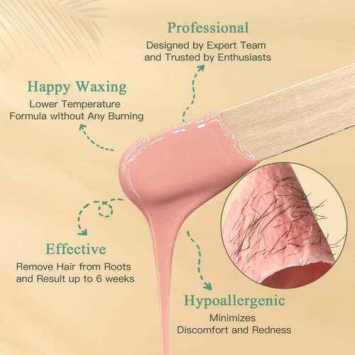 Bouvetan 1.3Lb/21oz Wax Beads for Brazilian, Eyebrow, Face, Bikini, Legs, Arms Waxing - 6 Packs with 10 Wax Spatulas for Women and Men