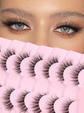 Natural Cat Eye Lashes Wispy Eyelashes 14mm Lightweight False Eyelashes 3D Volume Natural Lashes 0.1mm Thin Cotton Band Lash Strips Pack C Curl Soft Eyelash 7 Pairs Siligli