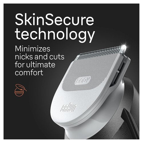 Braun Body Groomer Series 5 5360, Body Groomer for Men, for Chest, Armpits, Groin, SkinSecure Technology for Gentle Use and Clean Shave Attachment, Waterproof, Cordless with 100-min Run Time