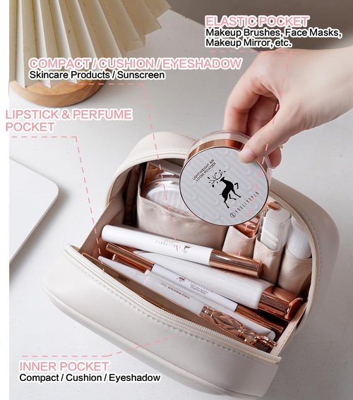 HFLZBRO Valentines Day Gifts for Her,Travel Makeup Bag Cosmetic Bag for Women,Small Makeup Organizer Bag,Cute & Waterproof Vegan Leather Makeup Case with Multiple Compartments (BROWN)