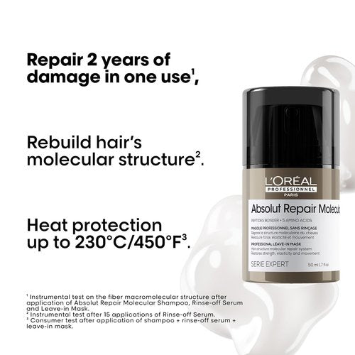 L'Oréal Professionnel Paris Absolut Repair Leave-In Mask - Smooths & Strengthens All Damaged Hair Types