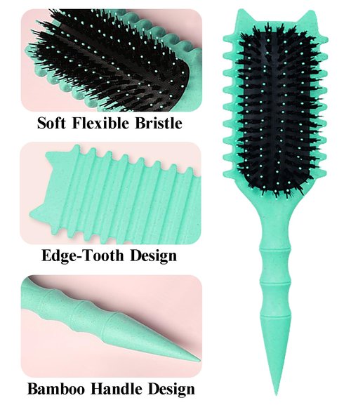 Skiennix Curly Hair Brush - Volume Curl Defining Tool for Effortless Detangling & Styling | Green