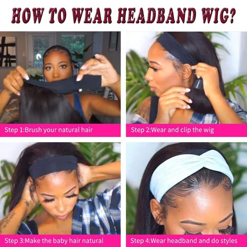 Bellarayine Deep Wave Human Hair Headband Wig 12 inch Non Lace Front Wig Machine Made Wigs Glueless Curly Hair Headband Half Wigs for Black Women Natural Color