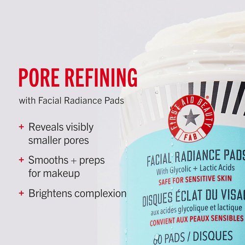 First Aid Beauty - Daily Exfoliating Facial Radiance Pads with AHA | Glycolic & Lactic Acids, 28 Count