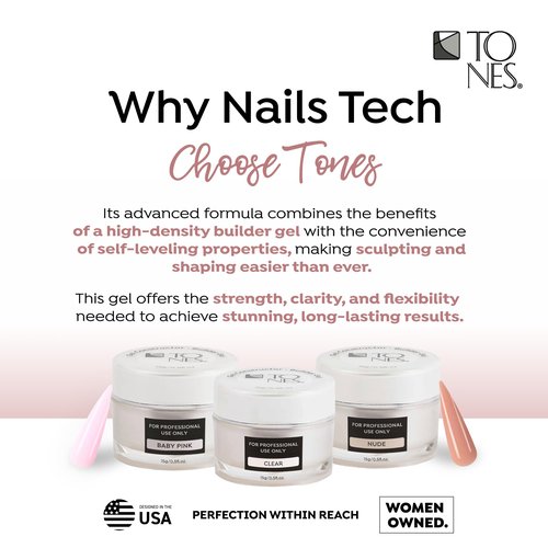 TONES Premium Self Leveling Nail Builder and Extension Gel for Professional Design - Salon-Quality LED and UV Building Gel - (0.5 Fl Oz, Baby Pink)
