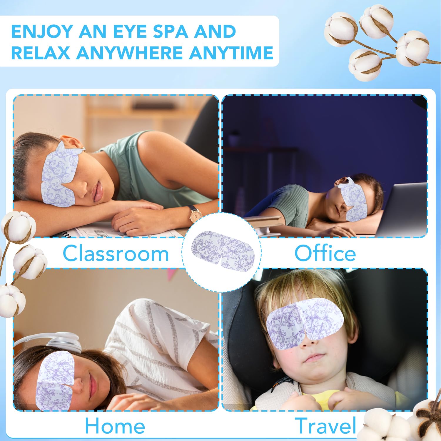 XPCARE 48 Pack Steam Eye Masks for Dry Eyes, Self Heated Steam Warm Eye Mask, Disposable Heated Eye Mask for Dark Circles, Puffy Eyes, Relief Stress Eye Fatigue (Unscented)