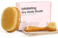 eaxun Bamboo Dry Brushing Body Brush Set, Natural Exfoliating Boar Bristle Face & Body Scrub Brush for Lymphatic Drainage, Cellulite, Blood Circulation and Glowing Skin, 2 Pack