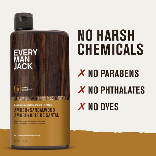 Every Man Jack Amber & Sandalwood Hydrating Body Wash - Nourish & Cleanse All Skin Types | 24oz (Pack of 2)