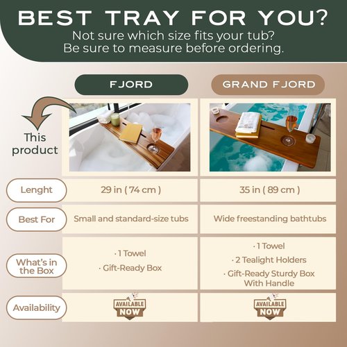 Fjord | Superior Teak Bathtub Tray Wood 29" for Small Tubs | Adjustable Wooden Bathtub Caddy | Sustainable Minimalist Bath Table Tray for Home Spa | by JapandiSpirit
