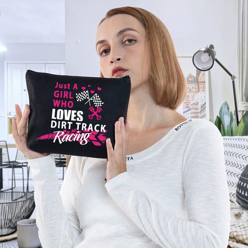 G2TUP Racing Lover Gifts Dirt Track Racing Makeup Pouch Just A Girl Who Loves Dirt Track Racing Racer Zip Pouch (Racing Lover makeup bag)