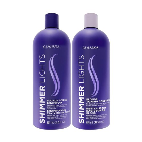 Clairol Professional Shimmer Lights Purple Shampoo & Conditioner - Neutralizes Brass & Yellow Tones | For Blonde, Silver, Gray & Highlighted Hair