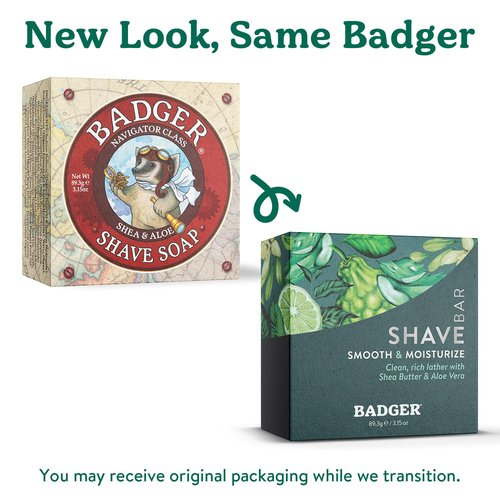 Badger Shaving Soap Puck, Organic Moisturizing Shave Soap Bar, Rich Lasting Lather, Light Natural Scent, Plastic Free & Vegan Shave Soap for Men & Women, 3.15 oz Bar