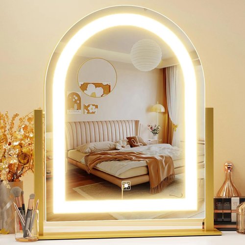Gvnkvn Arched Makeup Vanity Mirror with Lights 17.2" LED Makeup Mirror Detachable 10X Magnification, Hollywood Make Up Mirror with Lighting, Smart Touch, 360° Rotation, (Gold,Gift Box)