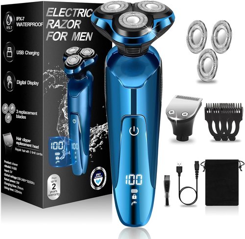 Electric Razor for Men, Shaver for Men Face,Waterproof Wet Dry Electric Shavers LED Display Cordless with Rechargeable Nose Hair Trimmer and Beard Trimmer,Prtable Travel Men's Razors