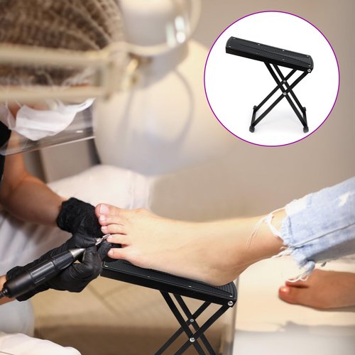 Pedicure Foot Rest, 6 Heights Adjustable Foot Stool, Metal Foldable Non-Slip Stand for Home and Salon Use Pedicure Station, Ideal Pedi Stool for Nail Tech or Guitar Foot Stool Black