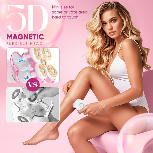 Electric Razors for Women - Upgraded Magnetic Electric Shaver for Women, Cordless Painless Hair Remover for Legs Bikini Face, Lady Trimmer for Sensitive Skin, Detachable and Waterproof, Pink
