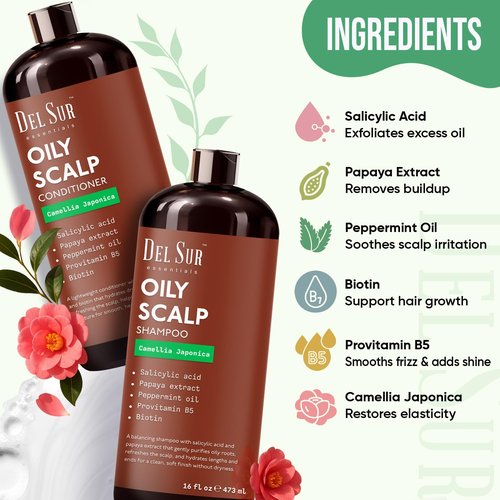 DEL SUR Clarifying Shampoo & Conditioner Set - Oily Hair Control | 16 fl oz | Camellia Japonica & Biotin