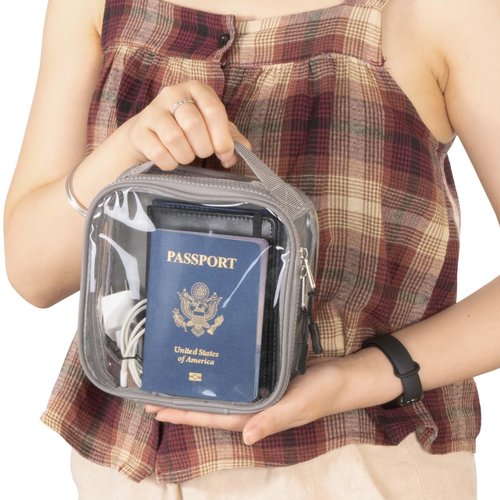 fiezkaa TSA Approved 1 Quart Clear Toiletry Bag/Transparent Liquids Pouch/Travel Cosmetic Bag for Women Carry On Makeup Bag with Zipper 3-1-1 Compliant for Airport Security (Gray)